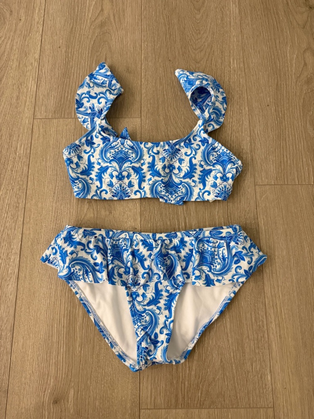 GB girls Blue and White Paisley Two-Piece Swim Bikini